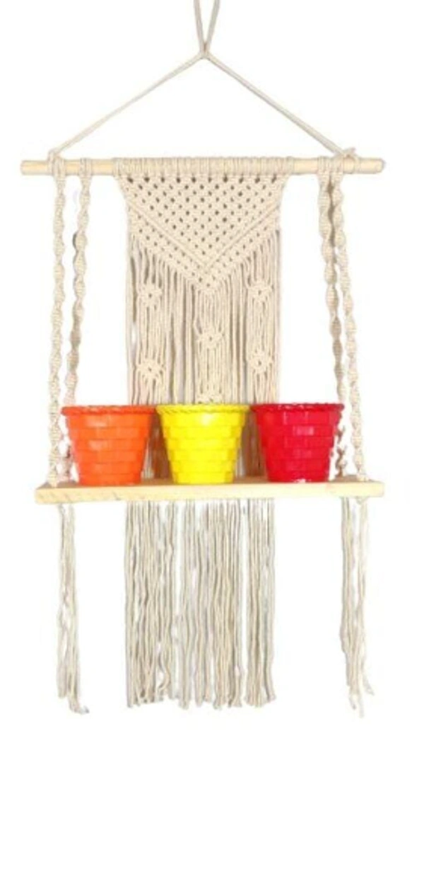 Single Macrame Diy WallHanging Shelf Plant And Showpiece - Free Size, Indoor, Pack of1